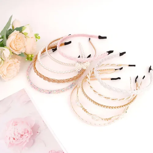 Miniatura 7 de AMCAMI 10 diademas de metal con cuentas de perlas, lindas diademas antideslizantes para niñas y mujeres, accesorios para el cabello para niñas