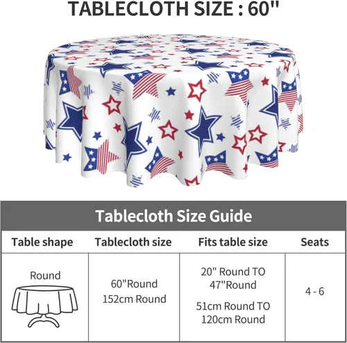 Miniatura 7 de AGAYNA 4th of July Tablecloth Round 60 Inch Blue Red White Patriotic Stars Table Cloth,Stain Resistance Independence Day Holiday Table Covers for