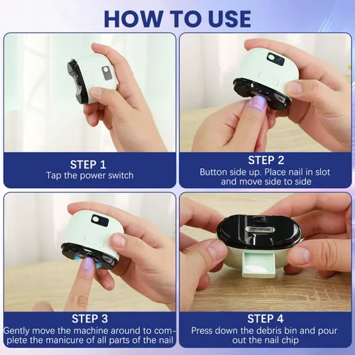 Miniatura 5 de Cortaúñas eléctrico, 3 en 1, cortaúñas automático, pulido eléctrico, recortador automático recargable por USB, 3 niveles de velocidad para personas