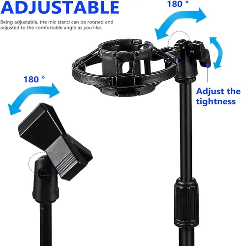 Miniatura 2 de Adjustable Desk Microphone Stand with Base Table Mic Rack for Office Meetings Recording with Shock Mount Holder and Spring Mic Clip Stable Plastic