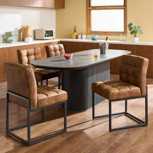 GrandNoor Juego de 4 sillas de comedor de piel sintética color café, sillas de comedor modernas de mediados de siglo sin reposabrazos, silla de