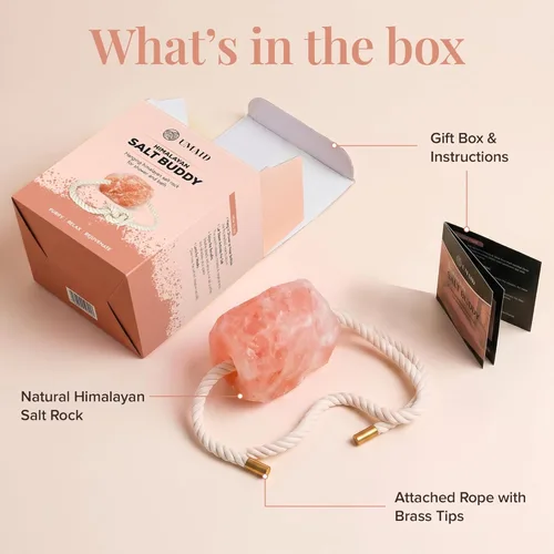 Miniatura 4 de UMAID Roca de sal rosa del Himalaya para ducha y baño - Salt Buddy™ Piedra mineral colgante de 2 libras para relajación inspirada en el spa, cuidado