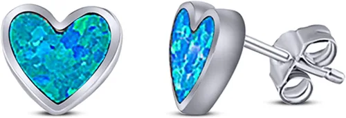 Miniatura 2 de Aretes de corazón de ópalo creado en plata de ley 925 maciza (0.315 in)