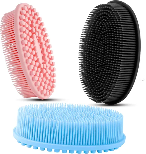 Paquete de 3 unidades de esponja de silicona suave, exfoliante corporal de silicona suave, cepillo corporal de silicona para baño y ducha para