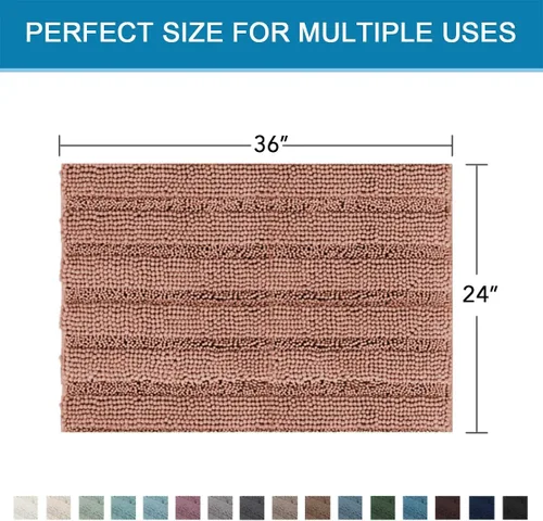 Miniatura 460 de H.VERSAILTEX Alfombras de baño para cuarto de baño, antideslizantes, tapetes de baño extragruesos, de felpilla, a rayas, alfombra de 20" x 32