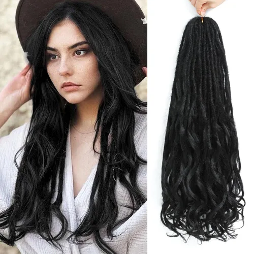 Miniatura 20 de Extensiones de rastas rectas sintéticas de doble extremo, 24 pulgadas, 5 hebras de 0.5 in de ancho, suaves de color negro a marrón oscuro