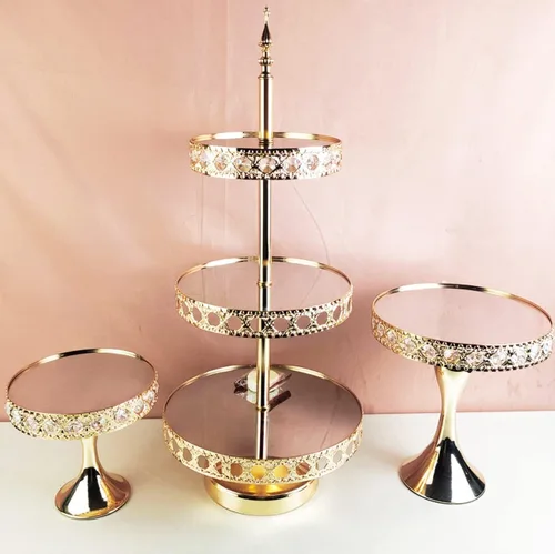 Miniatura 6 de Soporte redondo dorado de 8 pulgadas para tartas, soporte de pedestal de metal con cristales, plato de exhibición de quesos para bodas, fiestas
