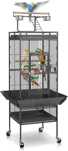 Miniatura 10 de SUPER DEAL PRO - Jaula grande para pájaros 2 en 1 de 61 pulgadas con soporte rodante Playtop loro chinchilla pinzón jaula guacamayo conure cacatúa