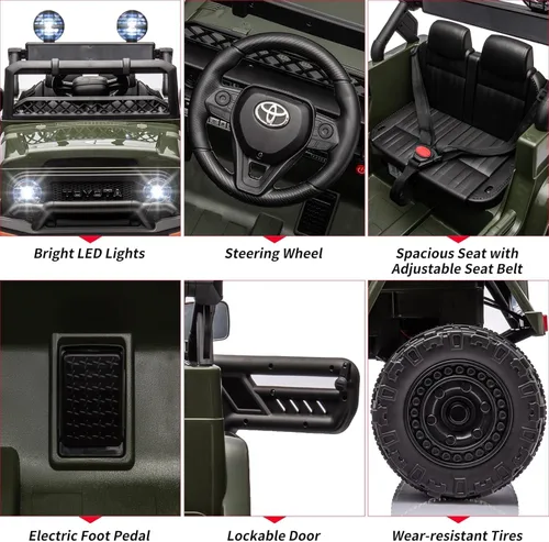 Miniatura 5 de Camión con licencia Toyota de 12 V 7 AH con control remoto, funciona con pilas, suspensión de resorte, neumáticos EVA, USB, música, luces LED, Verde