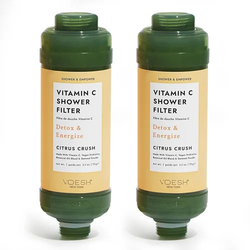 VOESH Dúo de filtro de ducha con vitamina C, trituración de cítricos, aromaterapia de ducha, purificador de agua, suavizante de agua, probióticos