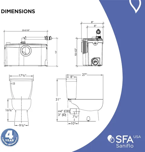 Miniatura 7 de SANIFLO Sanibest Pro + Toilet Bowl alargado + paquete de tanque de inodoro - Residencial - Blanco
