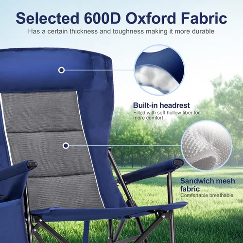 Miniatura 6 de LET'S CAMP Sillas de campamento de gran tamaño de 29.52 pulgadas, respaldo alto, silla de césped resistente, soporta 500 libras, silla plegable