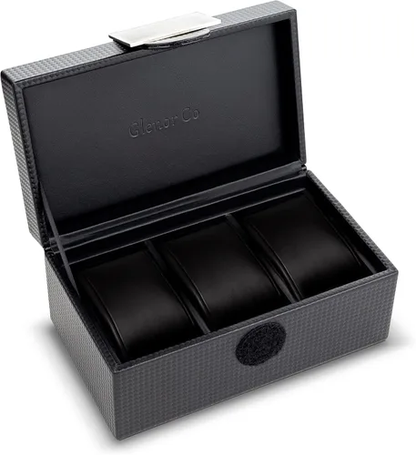 Funda para reloj de viaje, caja de 3 ranuras para relojes de hombre, soporte para reloj de hombre con hebilla de metal, diseño de fibra de carbono,