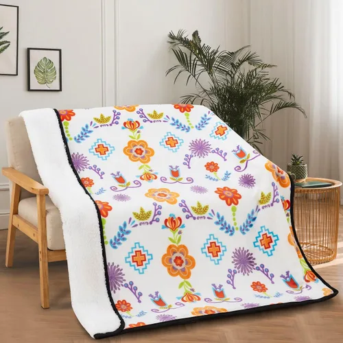 Miniatura 3 de Manta de forro polar Sherpa para sofá, súper mullida, suave y acogedora manta de felpa de doble cara, 50 x 60 pulgadas (diseño floral nativo)