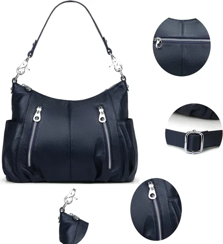 Miniatura 6 de HESHE Monederos de cuero genuino para mujer, bolso de hombro Hobo, bolso cruzado, bolsos de diseñador para damas