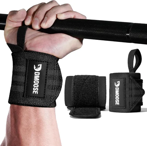 Miniatura 21 de DMoose Fitness Muñequeras para levantamiento de pesas de 18 pulgadas – Envoltura de gimnasio resistente con lazo para el pulgar para apoyo y alivio