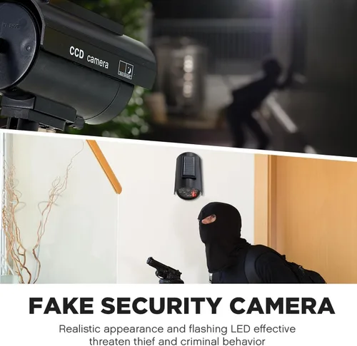 Miniatura 6 de Kanayu 6 unidades de cámaras de seguridad falsas con energía solar negra, cámara de vigilancia simulada de seguridad simulada con luces