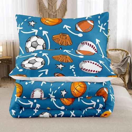 Miniatura 3 de MWMWMW Juego de edredón deportivo para niños, juego de ropa de cama para niños, juego de edredón de 3 piezas, tamaño matrimonial con 1 funda