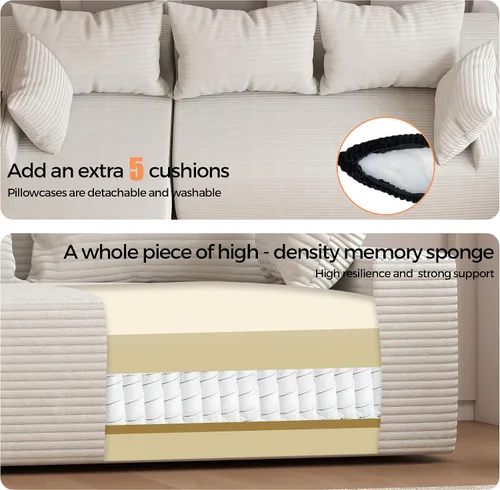 Miniatura 5 de Sofá seccional moderno de 108 pulgadas, sofás modulares convertibles en forma de L, sofás tapizados con asiento profundo, sofá de esponja apto