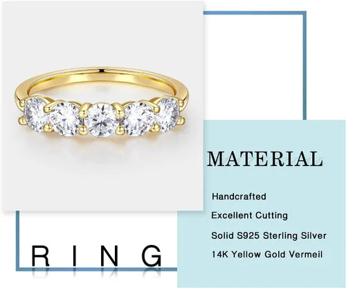 Miniatura 6 de MOOSEA 5 Stone Moissanite Rings for Women, 3.75MM D Color VVS1 Clarity Lab Created Diamond Anniversary Rings 14K White Gold Vermeil S925 Sterling