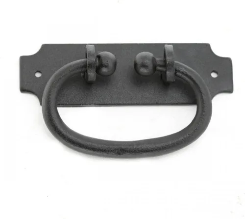 Renovators Supply Manufacturing Tiradores de gabinete de 5.25 pulgadas de hierro forjado negro con anillo para cajones y herrajes de montaje