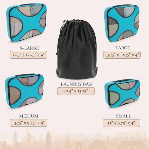 Miniatura 4 de Shacke Pak - Organizadores de viaje con bolsa para ropa sucia, juego de 4 cubos para empacar, aguamarina verde azulado), SHPK4AquaTeal