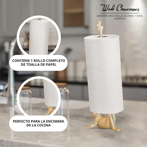 Miniatura 4 de WallCharmers Soporte para toallas de papel dorado, soporte de papel higiénico o de cocina de metal para piso o encimera, rana dorada