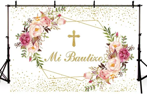 Miniatura 4 de Sendy Telón de fondo de 7 x 5 pies Mi Bautizo para decoración de fiesta de bautismo, suministros de decoración de fiesta de Dios bendiga la primera
