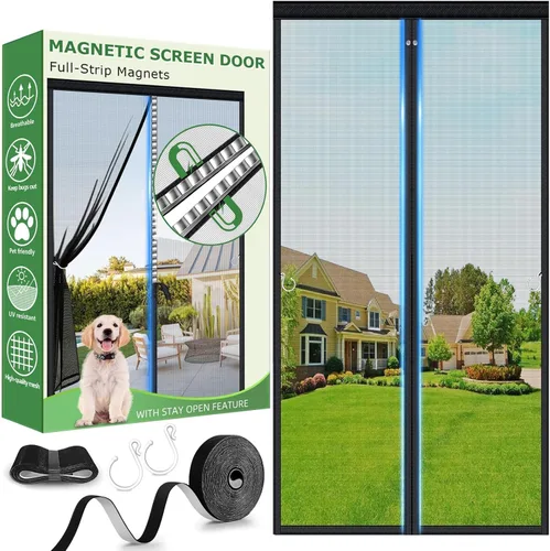 Miniatura 9 de HOFUDON Puertas de pantalla de garaje con imanes de tira completa mejoradas para garaje de 2 autos de 16 pies x 7 pies, malla magnética de fibra