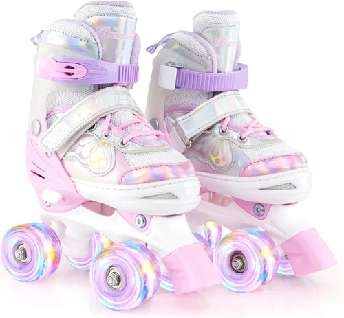 Miniatura 24 de BABY JOY Patines de ruedas de mariposa, 4 tamaños ajustables para niñas, adolescentes y adultos de 5 a 8 a 13 años o más, con ruedas iluminadas