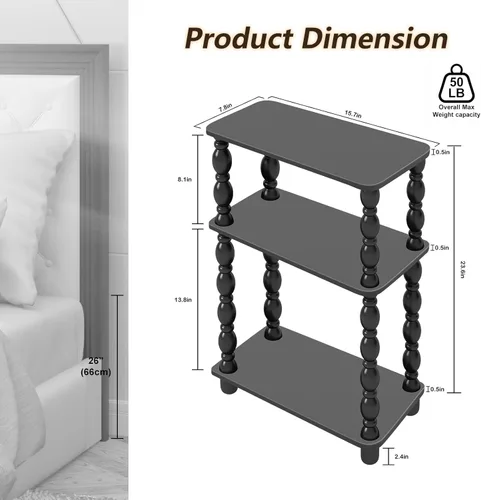 Miniatura 2 de Mesa auxiliar estrecha, mesa auxiliar pequeña con estante de 3 niveles, mesa auxiliar retro para sala de estar, mesa auxiliar vintage de granja