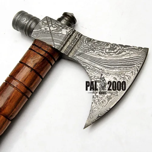 Miniatura 3 de Hacha de acero de Damasco hecha a mano, hacha de hacha Tomahawk, cuchillo, mango de madera de rosa maciza, pulgadas, hacha