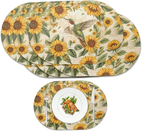 Miniatura 32 de Pumpkin Placemats Oval Placemats Set of 2 Black Cat Table Mats for Dining Tables Washable Heat Resistant Place Mats for Holiday Party Use 12X18 Inch