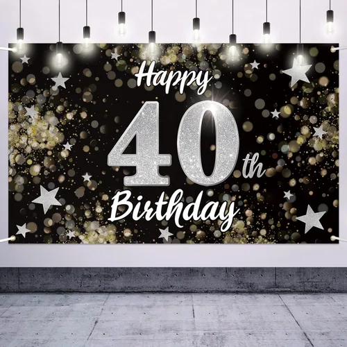 Miniatura 45 de Decoración de feliz cumpleaños 37, cartel grande de fondo de cumpleaños de 37 años con estrella de ensueño negro y plateado – Decoración de fiesta
