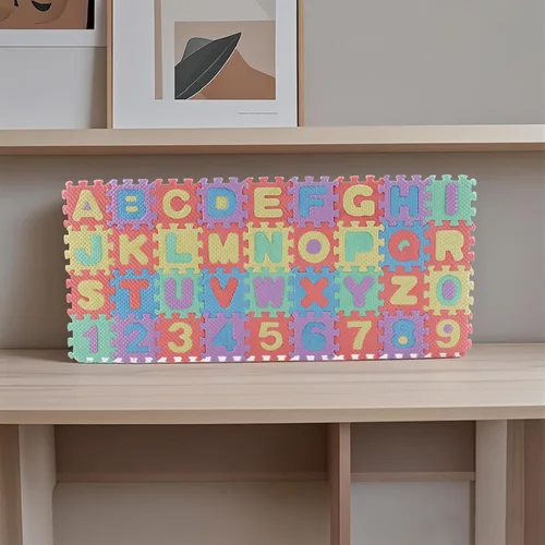 Miniatura 6 de 36 figuras de espuma en miniatura para pisos, 1.9 pulgadas, mini alfombrillas entrelazadas del alfabeto y números, azulejos de EVA para escritorio
