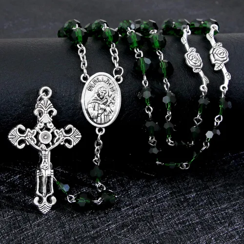 Miniatura 14 de KOMI Rosario de cuentas católicas para mujer, collar de cuentas de rosario con cruz de crucifijo, perlas de cristal, rosario, rosarios, católicos
