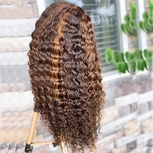 Miniatura 3 de Peluca de cabello humano rizado con encaje frontal transparente HD de onda profunda, previamente despuntada con abuelitos, nudos blanqueados