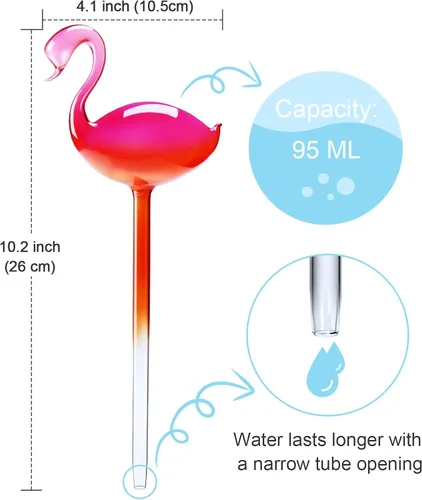 Miniatura 3 de Globos de vidrio de riego automático, 2 unidades, flamenco, degradado, rosa intenso, de 10 pulgadas de largo, soplados a mano, para maceta, agua