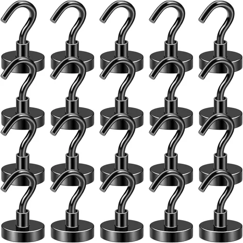 Miniatura 34 de Diymag Ganchos magnéticos, resisten 80 lb, 20 unidades, neodimio de tierras raras fuertes para colgar, colgador magnético para cortina, hogar, Negro