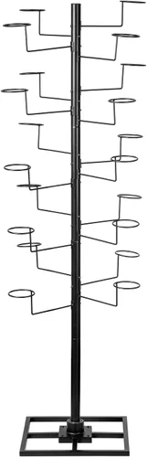 Miniatura 6 de MyGift Moderno organizador independiente para sombreros, soporte de exhibición de sombrero de vaquero giratorio de 360 grados con 20 ganchos Negro