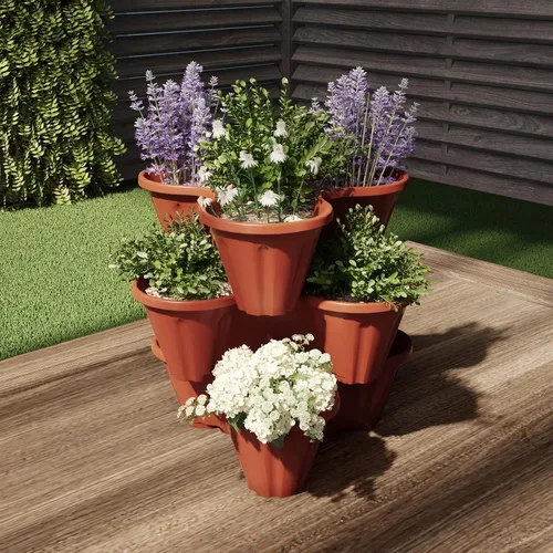 Miniatura 6 de Torre de macetas apilables, juego de 3 macetas verticales apilables de plástico para hierbas y flores para interiores y exteriores Pure Garden
