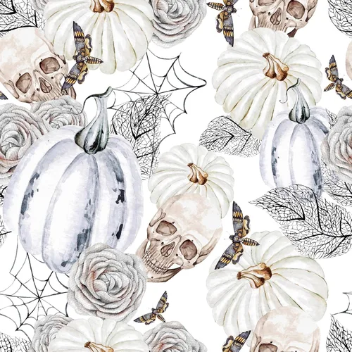ReWallpaper Papel tapiz gris y blanco con diseño de calavera, calabaza, papel tapiz gótico para despegar y pegar, papel de pared para dormitorio,