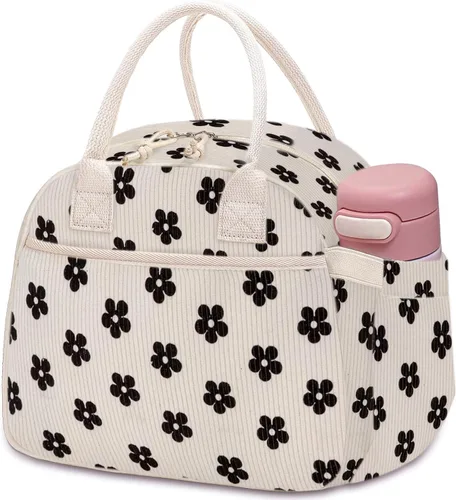 Miniatura 30 de Carry bloom Lonchera para mujer, lonchera aislada, bonita lonchera de pana reutilizable para el trabajo (1 rayas blancas y negras)