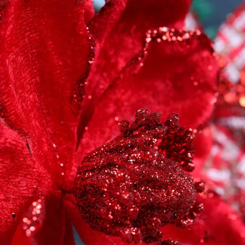 Miniatura 3 de vctops 10 unidades de flores artificiales con purpurina para corona de árbol de Navidad, adornos de bricolaje de 6.3 pulgadas, flores falsas