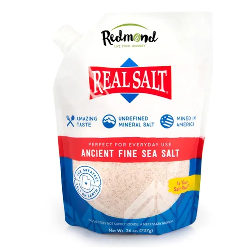 Redmond Real Salt - Sal marina fina antigua, sal mineral no refinada, bolsa de 26 onzas