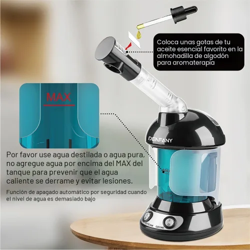 Miniatura 8 de Vaporizador Facial - DENFANY Vaporizador Facial Nano Iónico con Brazo Giratorio Extensible de 360° - Vaporizador Facial Portátil para Cuidado Azul