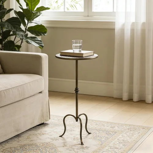 Miniatura 6 de Mesa auxiliar de metal, estilo Martini, mesa de centro vintage pequeña, redonda, 23 pulgadas, para sala de estar, dormitorio, antigua Antiguo