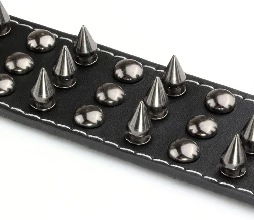 Miniatura 3 de MILAKOO 2 pulseras negras para cinturón, cuerda de cuero, pulsera punk rock negra de 6 a 8 pulgadas