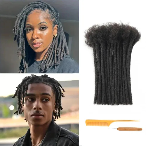 Miniatura 38 de Extensiones de Rastas de Cabello Humano 0.4cm de Grosor 4 Pulgadas 20 Hebras 100% Cabello Humano Real para Hombres/Mujeres/Niños Completamente