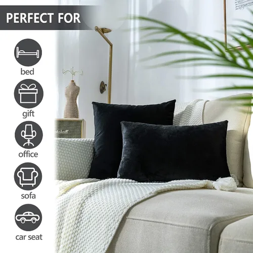 Miniatura 5 de Stellhome Fundas de Almohadas Decorativas Cuadradas de Terciopelo Suave para Cama, Sofá, Diván, Banco, 16 x 16 pulgadas (40 x 40 cm), Negro, Paquete